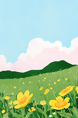 PSD 구름 여행 일러스트 하늘 산 풍경 사람없음 연두색 상쾌 오름 유채밭 국내일러스트 자연요소 감정 밭 초록색 제주도 유채 파일형식