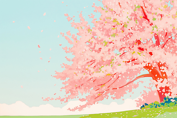 JPG 구름 공원 꽃잎 분홍색 일러스트 하늘 바람 수채화 잔디 사람없음 봄풍경 벚나무 감성 흩날리기 국내일러스트 AI일러스트 AI콘텐츠 자연요소 나무 식물 공공시설 꽃 컬러 컨셉 모션 날씨 풍경 봄 벚꽃 파일형식