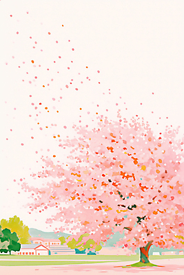 JPG 공원 분홍색 일러스트 바람 수채화 사람없음 건물 마을 봄풍경 벚꽃 벚나무 감성 흩날리기 국내일러스트 AI일러스트 AI콘텐츠 자연요소 나무 건축물 공공시설 꽃 컬러 컨셉 모션 날씨 풍경 봄 파일형식
