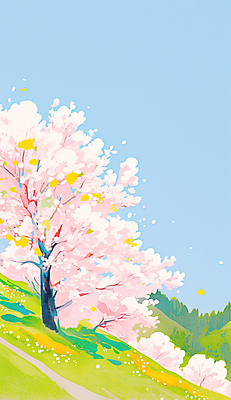 JPG 공원 꽃잎 분홍색 일러스트 하늘 바람 수채화 잔디 사람없음 봄풍경 벚나무 언덕 감성 흩날리기 국내일러스트 AI일러스트 AI콘텐츠 자연요소 나무 식물 공공시설 꽃 컬러 컨셉 모션 날씨 풍경 봄 벚꽃 파일형식