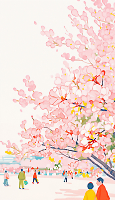 JPG 전신 공원 여자 남자 분홍색 일러스트 수채화 여러명 성인 봄풍경 벚나무 군중 감성 성인만 국내일러스트 AI일러스트 AI콘텐츠 나무 공공시설 컬러 다수 컨셉 사람 풍경 봄 벚꽃 파일형식