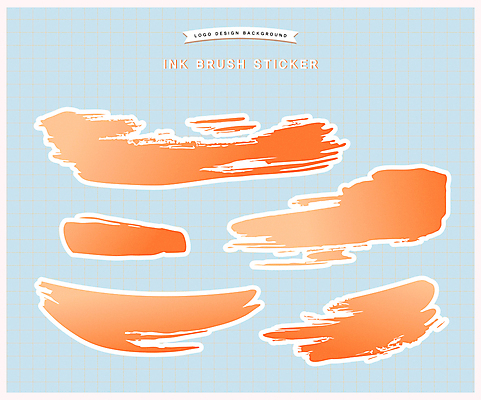 하늘색 스티커 일러스트 붓터치 잉크 사람없음 주황색 거친 오브젝트 그라데이션 엘리먼트 국내일러스트 AI파일 컬러 파란색 파일형식 벡터