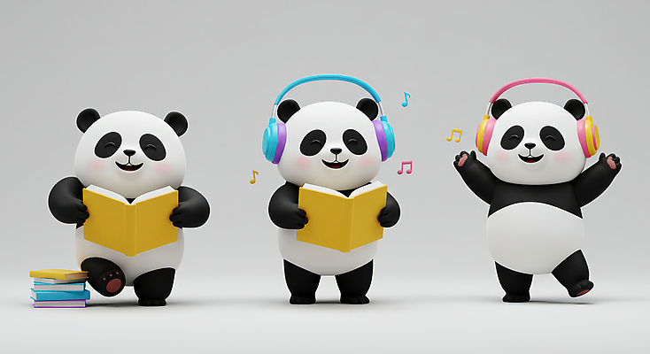 JPG 편집이미지 음표 3D캐릭터 웃음 들기 사람없음 3D 손들기 헤드셋 회색 판다 읽기 다리들기 책더미 편집3D AI컴퓨터그래픽 AI콘텐츠 캐릭터 기호 음악 컬러 음향기기 곰 모션 표정 책 헤드폰 디지털합성 무더기 파일형식