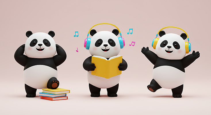 JPG 편집이미지 음표 3D캐릭터 웃음 들기 사람없음 3D 손들기 헤드셋 회색 판다 읽기 다리들기 책더미 편집3D AI컴퓨터그래픽 AI콘텐츠 캐릭터 기호 음악 컬러 음향기기 곰 모션 표정 책 헤드폰 디지털합성 무더기 파일형식