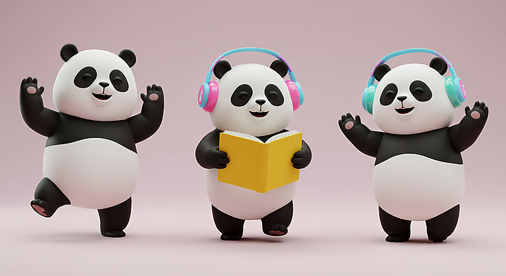 JPG 편집이미지 3D캐릭터 웃음 들기 사람없음 책 3D 손들기 헤드셋 회색 판다 읽기 다리들기 편집3D AI컴퓨터그래픽 AI콘텐츠 캐릭터 컬러 음향기기 곰 모션 표정 헤드폰 디지털합성 파일형식