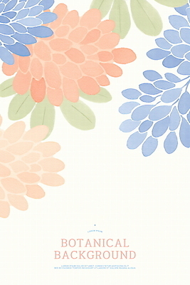 PSD 꽃 잎 일러스트 수채화 사람없음 파란색 주황색 부드러움 카피스페이스 보테니컬아트 국내일러스트 식물 컬러 공백 감각 파일형식