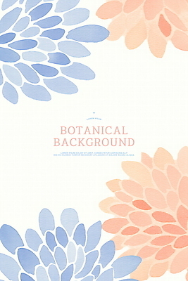 PSD 꽃 일러스트 수채화 사람없음 파란색 주황색 부드러움 카피스페이스 보테니컬아트 국내일러스트 식물 컬러 공백 감각 파일형식