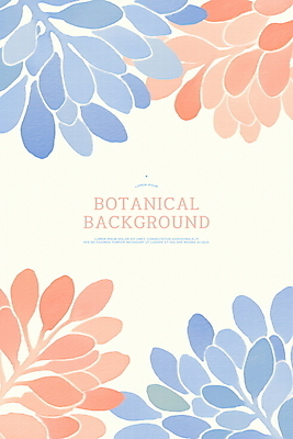 PSD 꽃 일러스트 수채화 프레임 사람없음 파란색 주황색 부드러움 카피스페이스 보테니컬아트 국내일러스트 식물 컬러 공백 감각 파일형식