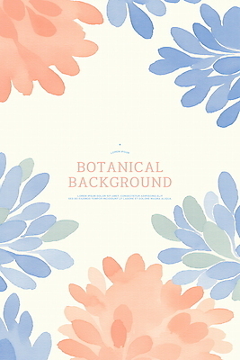 PSD 꽃 일러스트 수채화 프레임 사람없음 파란색 주황색 부드러움 카피스페이스 보테니컬아트 국내일러스트 식물 컬러 공백 감각 파일형식