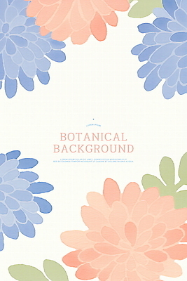 PSD 꽃 잎 일러스트 수채화 프레임 사람없음 파란색 주황색 부드러움 카피스페이스 보테니컬아트 국내일러스트 식물 컬러 공백 감각 파일형식