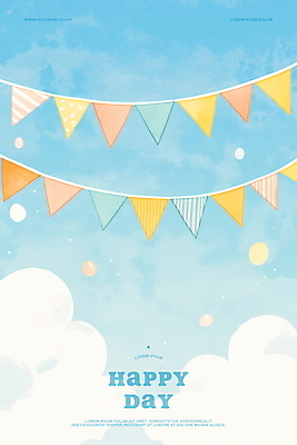 PSD 구름 행복 하늘색 일러스트 하늘 수채화 풍경 이벤트 사람없음 축하 활기 가랜드 국내일러스트 자연요소 감정 컨셉 파란색 파티용품 파일형식