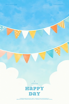 PSD 구름 행복 하늘색 일러스트 하늘 수채화 풍경 이벤트 사람없음 축하 활기 가랜드 국내일러스트 자연요소 감정 컨셉 파란색 파티용품 파일형식