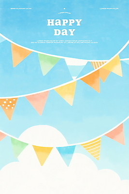 PSD 구름 행복 하늘색 일러스트 하늘 수채화 풍경 이벤트 사람없음 축하 활기 가랜드 국내일러스트 자연요소 감정 컨셉 파란색 파티용품 파일형식