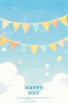 PSD 구름 행복 하늘색 일러스트 하늘 수채화 풍경 이벤트 사람없음 축하 활기 가랜드 국내일러스트 자연요소 감정 컨셉 파란색 파티용품 파일형식