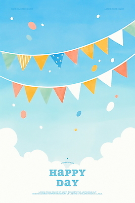 PSD 구름 행복 하늘색 일러스트 하늘 수채화 풍경 이벤트 사람없음 축하 활기 가랜드 국내일러스트 자연요소 감정 컨셉 파란색 파티용품 파일형식