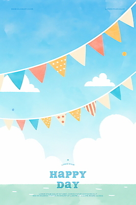 PSD 구름 행복 바다 하늘색 일러스트 하늘 수채화 풍경 이벤트 사람없음 축하 활기 가랜드 국내일러스트 자연요소 감정 컨셉 파란색 파티용품 파일형식