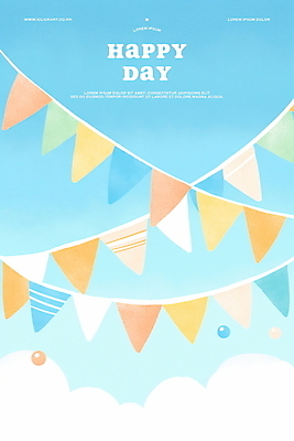 PSD 구름 행복 하늘색 일러스트 하늘 수채화 풍경 이벤트 사람없음 축하 활기 가랜드 국내일러스트 자연요소 감정 컨셉 파란색 파티용품 파일형식