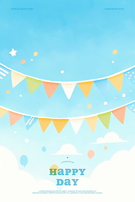 PSD 구름 행복 하늘색 일러스트 하늘 수채화 풍경 이벤트 사람없음 축하 풍선 활기 가랜드 국내일러스트 자연요소 감정 컨셉 파란색 파티용품 파일형식