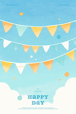 PSD 구름 행복 하늘색 일러스트 하늘 수채화 풍경 이벤트 사람없음 축하 활기 가랜드 국내일러스트 자연요소 감정 컨셉 파란색 파티용품 파일형식