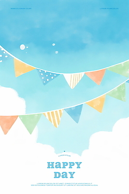 PSD 구름 행복 하늘색 일러스트 하늘 수채화 풍경 이벤트 사람없음 축하 활기 가랜드 국내일러스트 자연요소 감정 컨셉 파란색 파티용품 파일형식