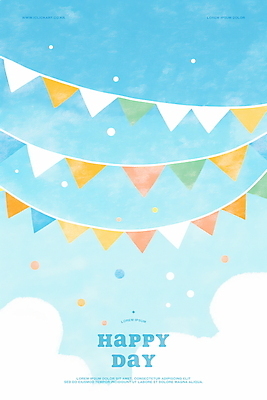 PSD 구름 행복 하늘색 일러스트 하늘 수채화 풍경 이벤트 사람없음 축하 활기 가랜드 국내일러스트 자연요소 감정 컨셉 파란색 파티용품 파일형식