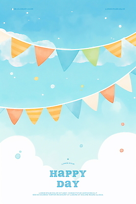 PSD 구름 행복 하늘색 일러스트 하늘 수채화 풍경 이벤트 사람없음 축하 활기 가랜드 국내일러스트 자연요소 감정 컨셉 파란색 파티용품 파일형식
