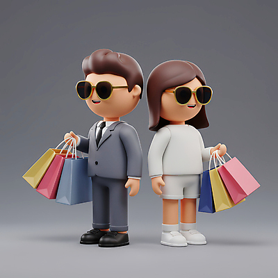 JPG 전신 편집이미지 커플 여자 남자 행복 3D캐릭터 들기 성인 두명 쇼핑 선글라스 쇼핑백 3D 회색 성인만 플렉스 편집3D AI컴퓨터그래픽 AI콘텐츠 캐릭터 감정 안경 컬러 가방 관계 모션 사람 디지털합성 신조어 파일형식