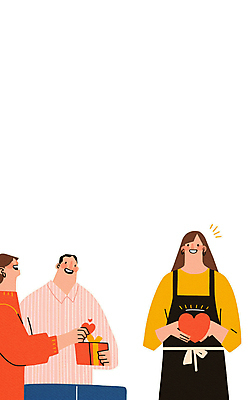 JPG 여자 남자 행복 일러스트 사랑 미소 들기 상반신 성인 세명 선물상자 하트 성인만 국내일러스트 AI일러스트 AI콘텐츠 모양 감정 모션 표정 선물 사람 상자 파일형식