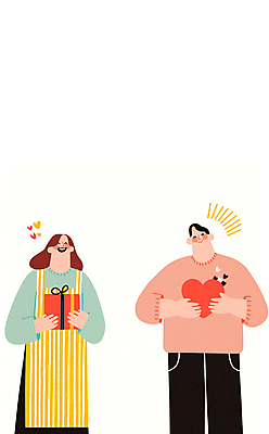 JPG 여자 남자 행복 일러스트 사랑 미소 들기 상반신 성인 두명 선물상자 하트 성인만 국내일러스트 AI일러스트 AI콘텐츠 모양 감정 모션 표정 선물 사람 상자 파일형식