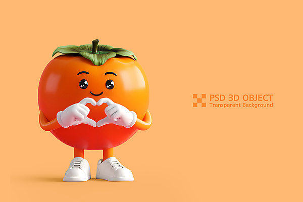 PSD 편집이미지 3D캐릭터 감 사람없음 3D 주황색 과일캐릭터 손하트 편집3D 캐릭터 컬러 과일 손짓 디지털합성 파일형식