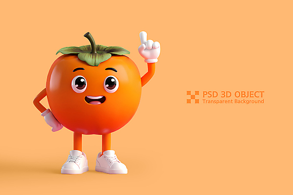 PSD 편집이미지 허리손 3D캐릭터 감 사람없음 3D 손들기 주황색 과일캐릭터 편집3D 캐릭터 컬러 포즈 과일 모션 디지털합성 파일형식
