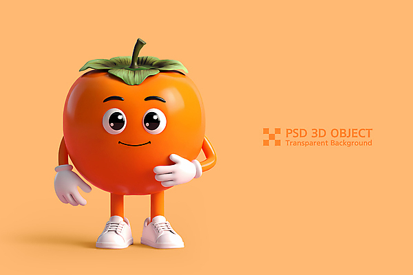 PSD 편집이미지 3D캐릭터 감 미소 사람없음 3D 주황색 과일캐릭터 편집3D 캐릭터 컬러 과일 표정 디지털합성 파일형식