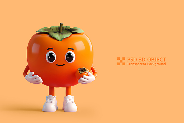 PSD 편집이미지 3D캐릭터 감 미소 들기 사람없음 3D 주황색 과일캐릭터 편집3D 캐릭터 컬러 과일 모션 표정 디지털합성 파일형식