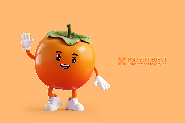 PSD 편집이미지 3D캐릭터 감 미소 사람없음 3D 손들기 주황색 춤 과일캐릭터 편집3D 캐릭터 컬러 과일 모션 문화예술 표정 디지털합성 파일형식