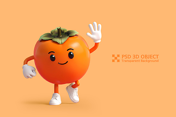 PSD 편집이미지 3D캐릭터 감 미소 사람없음 3D 손들기 주황색 과일캐릭터 다리들기 편집3D 캐릭터 컬러 과일 모션 표정 디지털합성 파일형식