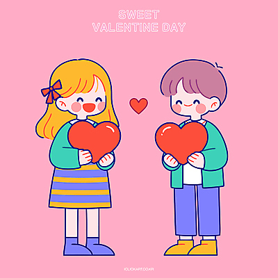 전신 커플 여자 남자 어린이 분홍색 데이트 일러스트 발렌타인데이 사랑 웃음 들기 소녀 소년 두명 하트 어린이만 국내일러스트 AI파일 모양 감정 컬러 관계 모션 데이이벤트 표정 사람 파일형식 벡터