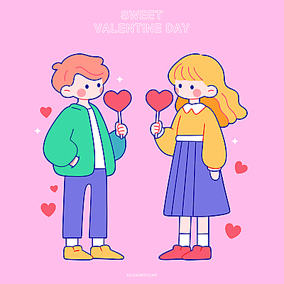 전신 커플 여자 남자 어린이 분홍색 데이트 일러스트 발렌타인데이 막대사탕 사랑 웃음 들기 소녀 소년 두명 보라색 하트 주머니손 어린이만 국내일러스트 AI파일 모양 감정 컬러 관계 모션 데이이벤트 표정 사탕 사람 파일형식 벡터