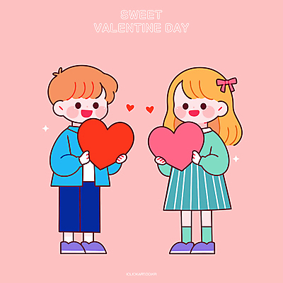 전신 커플 여자 남자 어린이 분홍색 데이트 일러스트 발렌타인데이 사랑 웃음 들기 소녀 소년 두명 하트 다홍색 어린이만 국내일러스트 AI파일 모양 감정 컬러 관계 모션 데이이벤트 표정 사람 파일형식 벡터