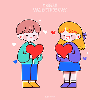 전신 커플 여자 남자 어린이 분홍색 데이트 일러스트 발렌타인데이 사랑 웃음 들기 소녀 소년 두명 하트 다홍색 어린이만 국내일러스트 AI파일 모양 감정 컬러 관계 모션 데이이벤트 표정 사람 파일형식 벡터
