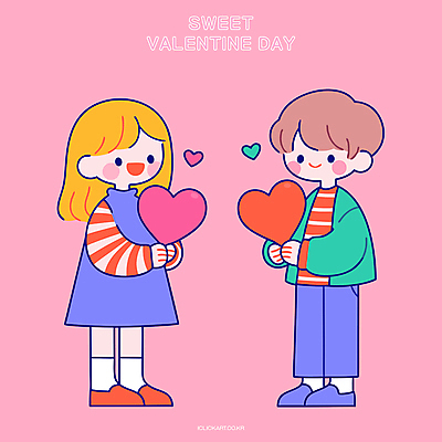 전신 커플 여자 남자 어린이 분홍색 데이트 일러스트 발렌타인데이 사랑 웃음 들기 소녀 소년 두명 하트 어린이만 국내일러스트 AI파일 모양 감정 컬러 관계 모션 데이이벤트 표정 사람 파일형식 벡터