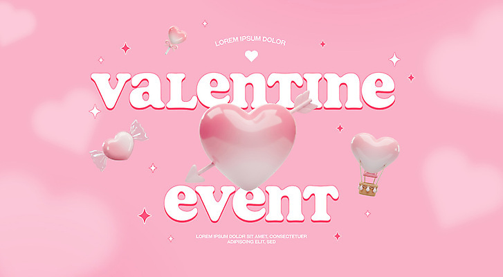 템플릿 배너 가로배너 분홍색 웹템플릿 발렌타인데이 막대사탕 사랑 이벤트 사람없음 반짝임 3D 세일 열기구 하트 그라데이션 이미지템플릿 AI파일 모양 감정 컬러 항공교통 모션 데이이벤트 사탕 가로 디지털합성 파일형식 벡터
