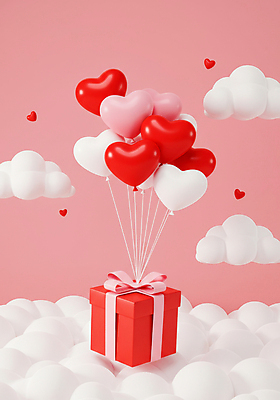 JPG 구름 편집 편집이미지 기념일 리본 분홍색 화이트데이 발렌타인데이 사랑 이벤트 사람없음 빨간색 선물상자 하트풍선 편집실사 AI컴퓨터그래픽 AI콘텐츠 자연요소 감정 컬러 데이이벤트 선물 상자 하트 CG 풍선 파일형식