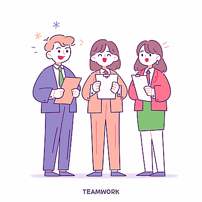 전신 여자 남자 일러스트 회의 협력 아이디어 대화 미소 정장 성인 세명 문서 공유 서류판 성인만 국내일러스트 AI파일 옷 컨셉 비즈니스 표정 말하기 사람 사무용품 파일형식 벡터