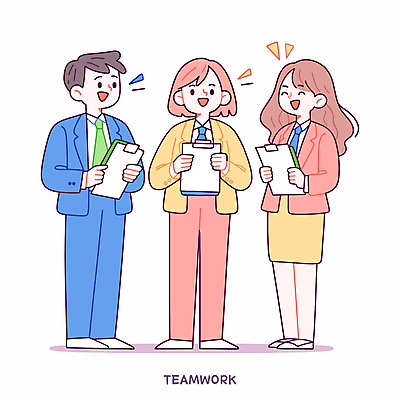 전신 여자 남자 일러스트 회의 협력 아이디어 대화 미소 정장 성인 세명 문서 공유 서류판 성인만 국내일러스트 AI파일 옷 컨셉 비즈니스 표정 말하기 사람 사무용품 파일형식 벡터