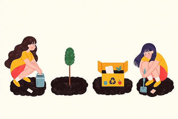 JPG 나무 여자 일러스트 청소년 자연 두명 상자 새싹 자연보호 환경 그린캠페인 흙 재활용 식목일 양동이 친환경 나무심기 웅크림 갈퀴 심기 십대여자만 국내일러스트 AI일러스트 AI콘텐츠 식물 기념일 캠페인 모션 사람 보호 생태계 여자만 십대만 파일형식