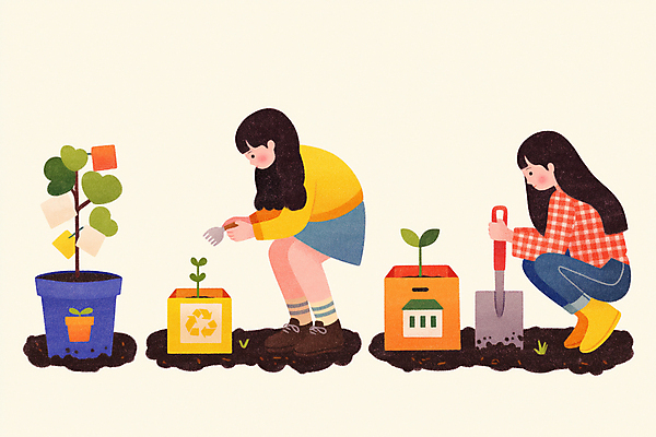 JPG 나무 여자 화분 일러스트 청소년 자연 숙이기 두명 상자 새싹 자연보호 환경 그린캠페인 흙 재활용 삽 식목일 친환경 나무심기 웅크림 심기 십대여자만 국내일러스트 AI일러스트 AI콘텐츠 식물 기념일 캠페인 포즈 모션 사람 보호 생태계 여자만 십대만 파일형식