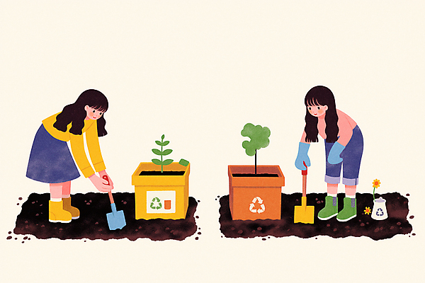 JPG 나무 여자 일러스트 청소년 자연 두명 상자 새싹 자연보호 환경 그린캠페인 흙 재활용 도구 삽 식목일 친환경 나무심기 십대여자만 국내일러스트 AI일러스트 AI콘텐츠 식물 기념일 캠페인 사람 보호 생태계 심기 여자만 십대만 파일형식