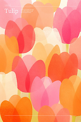 PSD 백그라운드 일러스트 사람없음 빨간색 봄 튤립 가득함 질감 겹침 국내일러스트 계절 꽃 컬러 파일형식