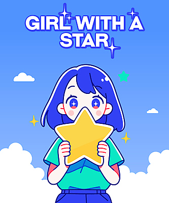 구름 여자 별 어린이 일러스트 상상 하늘 한명 들기 소녀 상반신 파란색 희망 꿈 별빛 소녀한명만 국내일러스트 AI파일 자연요소 1 감정 컬러 모션 사람 빛 여자한명만 소녀만 파일형식 벡터