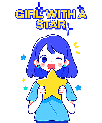 여자 별 어린이 일러스트 상상 윙크 한명 미소 들기 소녀 상반신 파란색 희망 꿈 별빛 소녀한명만 국내일러스트 AI파일 자연요소 1 감정 컬러 모션 표정 사람 빛 여자한명만 소녀만 파일형식 벡터